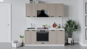 Кухонный гарнитур «Лорас» длиной 200 см со шкафом НБ (Белый/Холст латте)